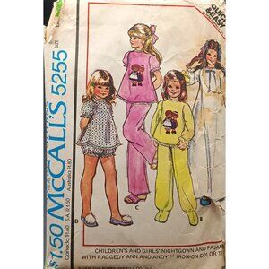 Vintage McCalls 5255 Childrens & Girls Nightgown Pajamas Sewing Pattern Raggedy